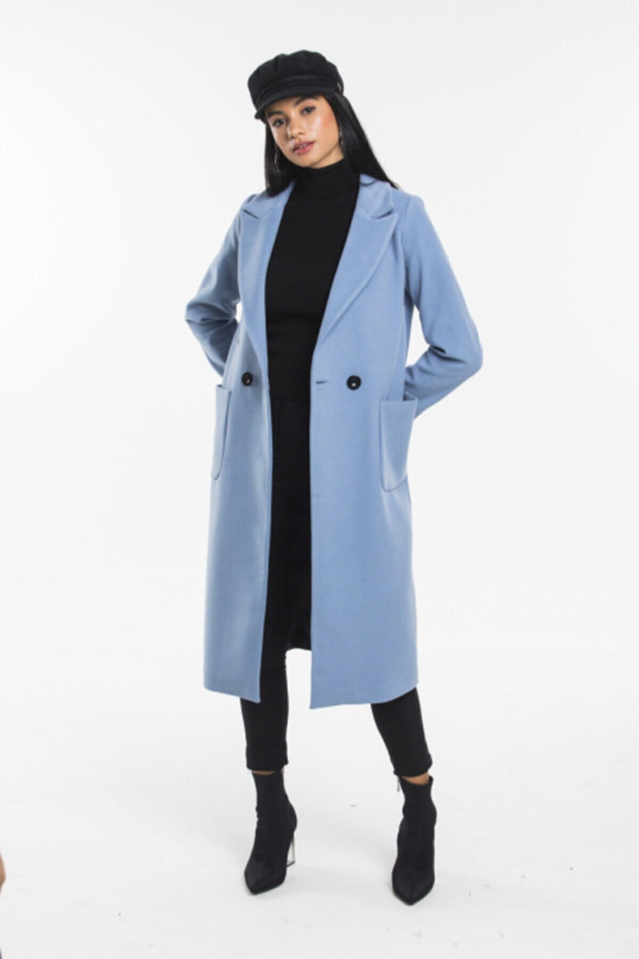 Pitti Ladies Double Bottons Double Breast Long Coat 70581