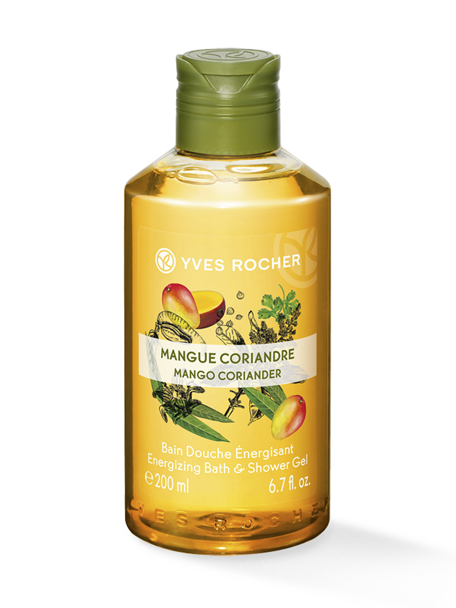 Yves Rocher Energizing Bath And Shower Gel Mango Coriander 200 Ml Bottle