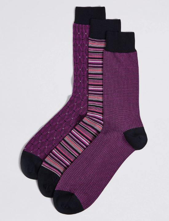 M&S Men Luxury Cotton 3 Pack Socks T10/7069